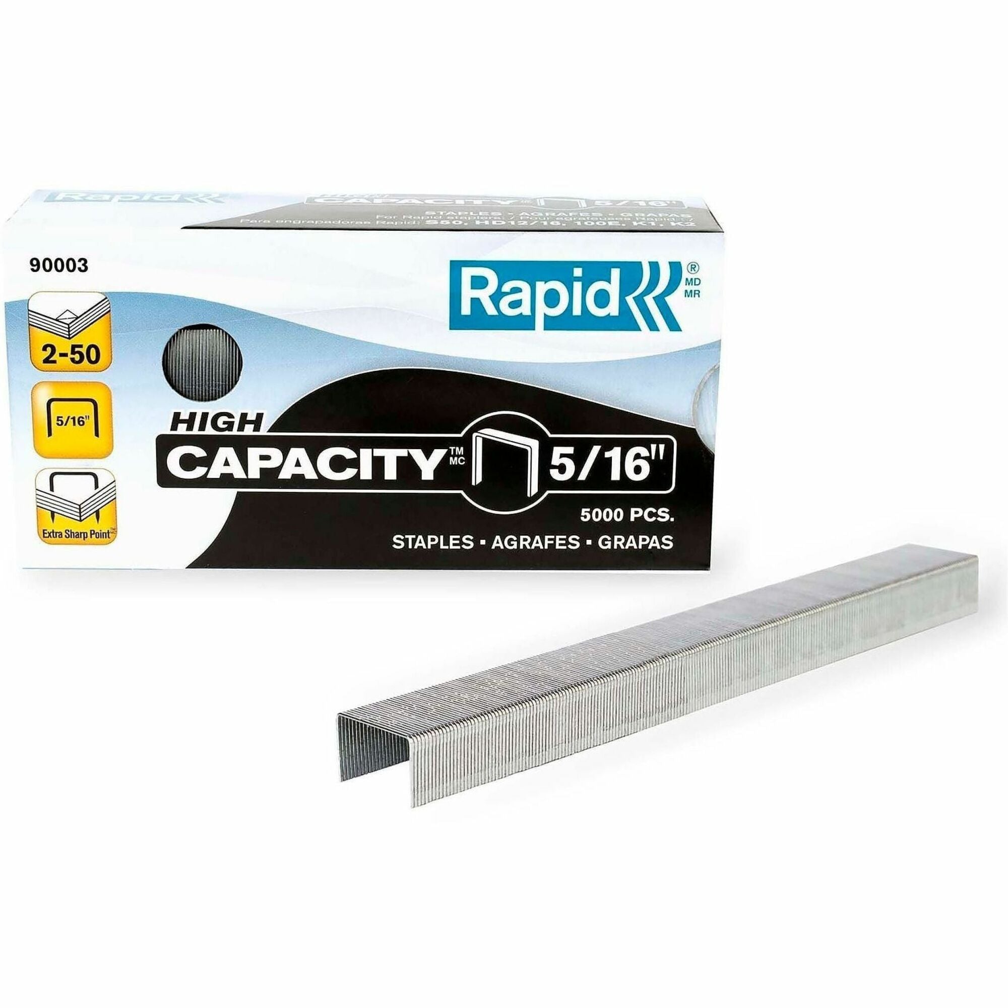 High Capacity - 5/16" - 5/16" Leg - 1/2" Crown - Holds 50 Sheet(s) - for Paper - Galvanized - Silver - 0.3" Height x 0.5" Width - 1 Box