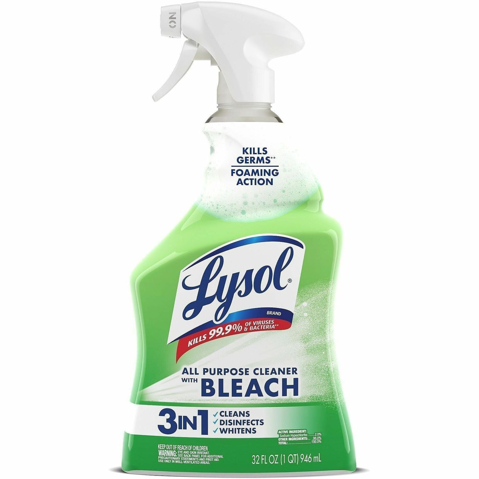Lysol Multi-Purpose Cleaner with Bleach - For Multipurpose - 32 fl oz (1 quart) - Recommended For: Stain Remover, Soap Scum Remover - Kill Germs, Disinfectant, Anti-bacterial - White - 1 Each