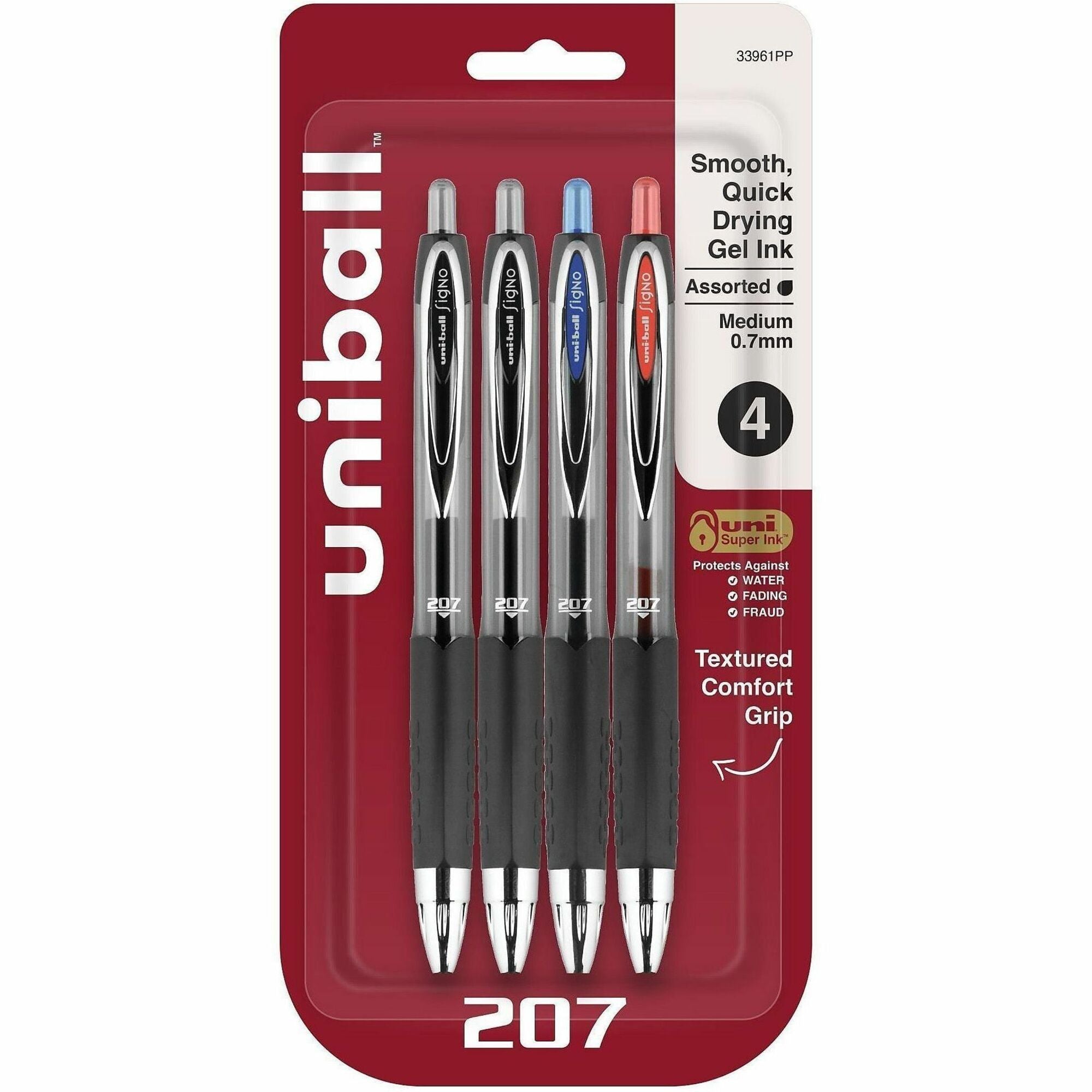 uniball™ 207 Gel Pen - 0.7 mm Medium Pen Point - Refillable - Retractable - Assorted Ink - Gel-based - 4 / Pack
