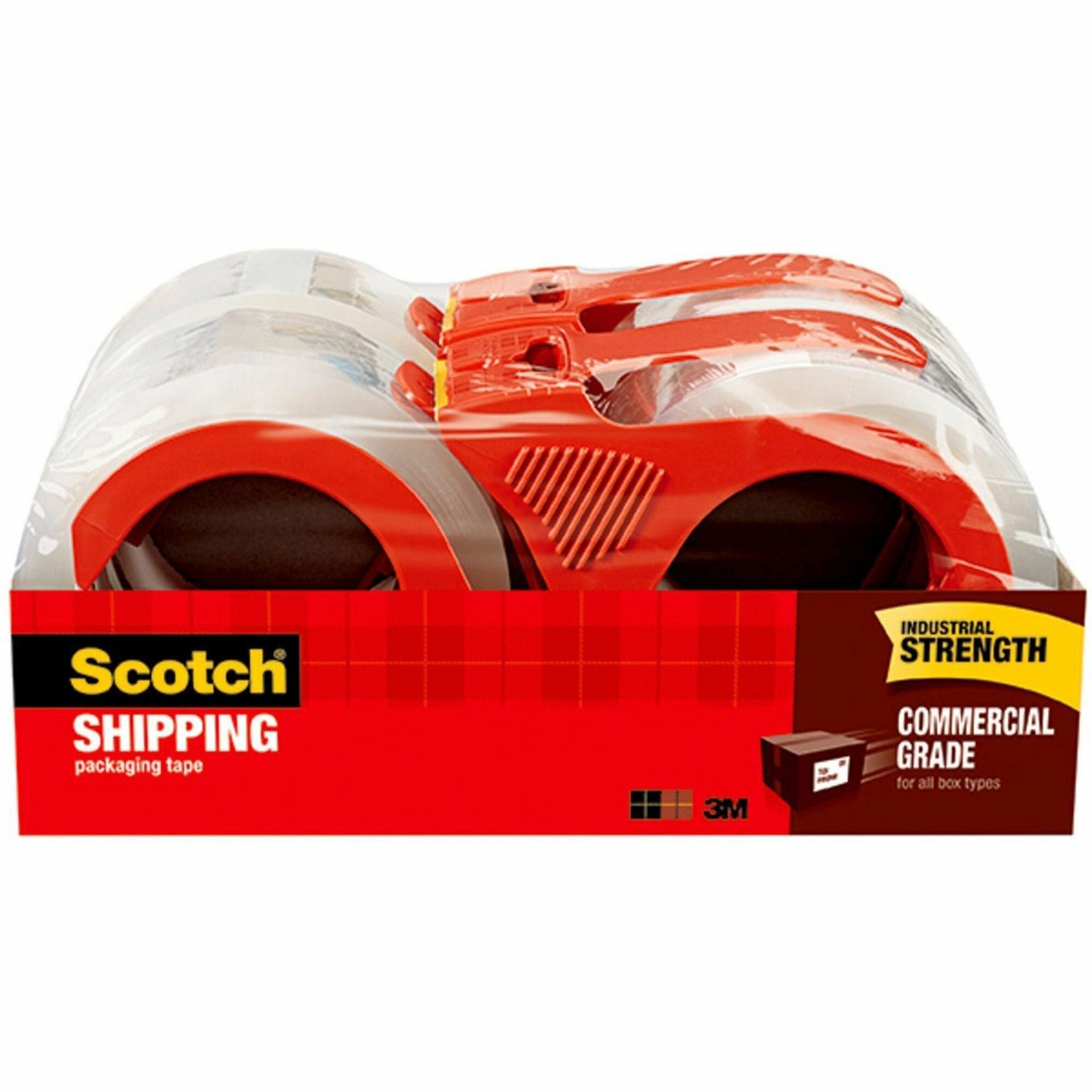 Scotch Commercial-Grade Shipping/Packaging Tape - 54.60 yd Length x 1.88" Width x 3.1 mil Thickness - 3" Core - Clear - Synthetic Rubber Resin - Rubber Resin Backing - Dispenser Included - For Shipping, Packing, Sealing, Splicing - 1 Pack
