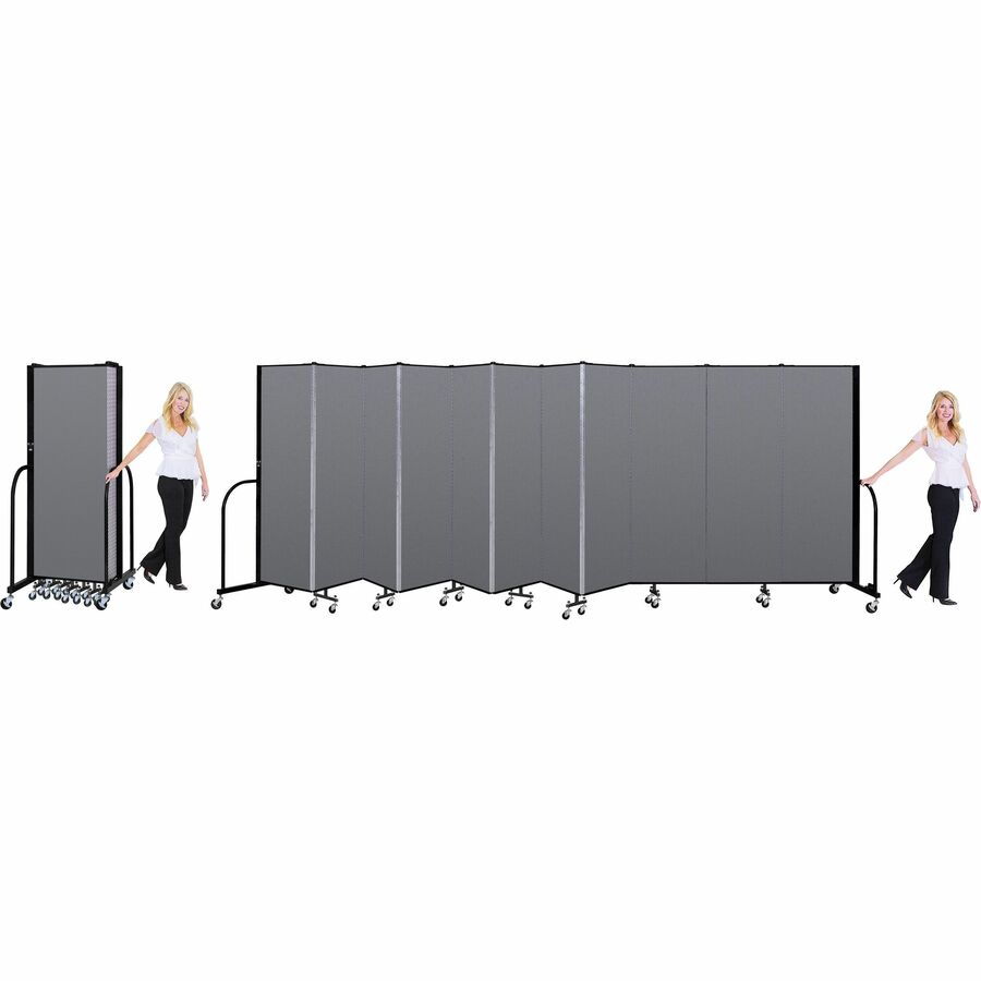 Screenflex Portable Room Dividers - 72" Height x 20.4 ft Length - Black Metal Frame - Polyester - Stone - 1 Each