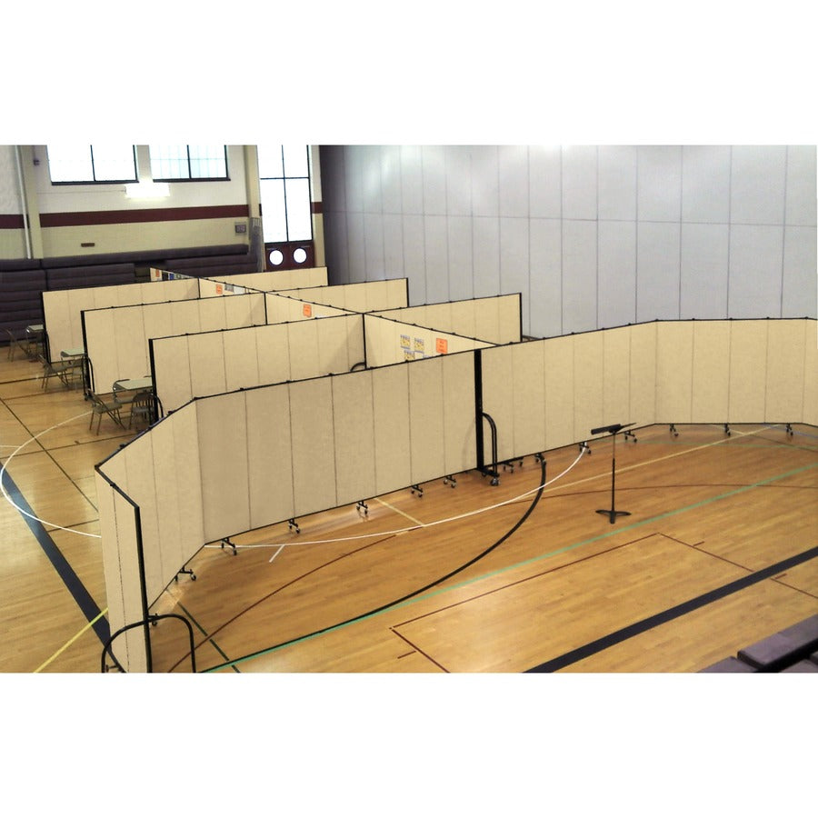 Screenflex Portable Room Dividers - 72" Height x 20.4 ft Length - Black Metal Frame - Polyester - Stone - 1 Each
