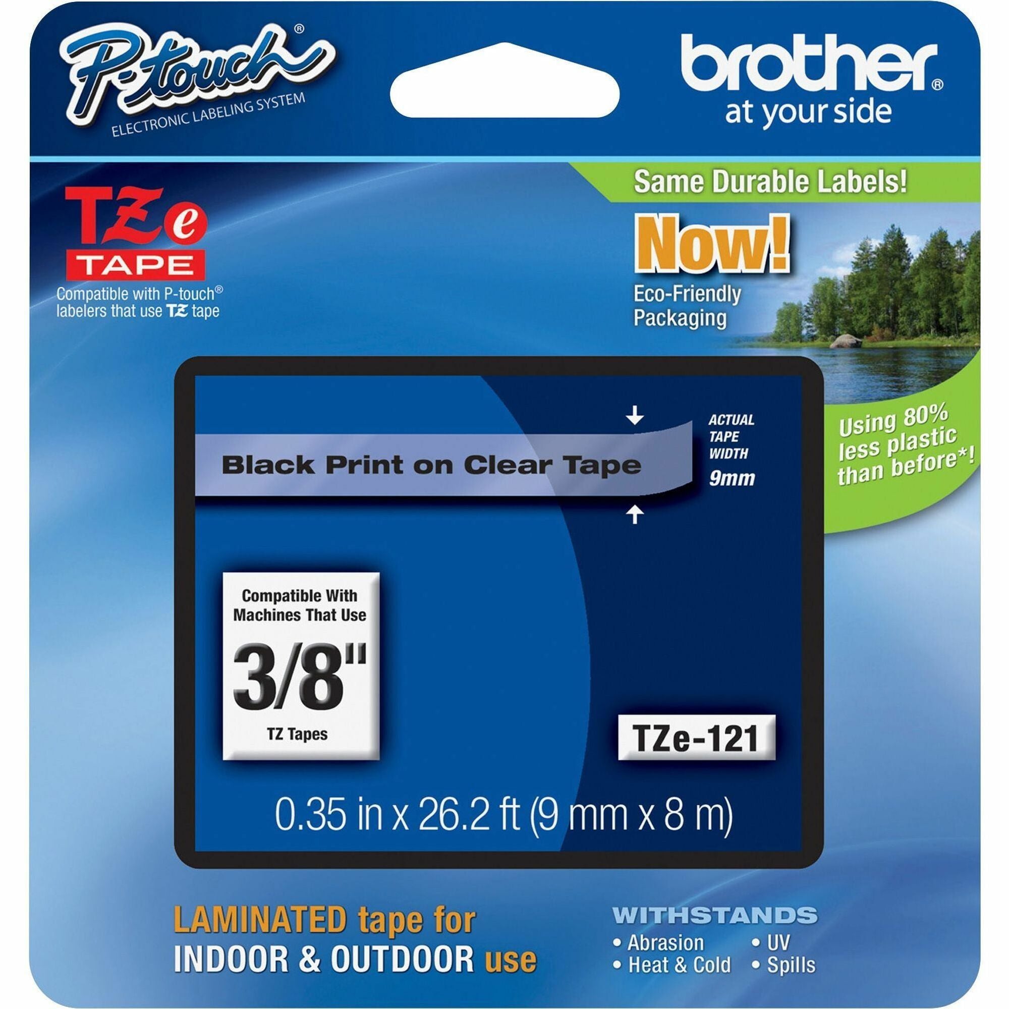 Brother TZe Laminated Tape Cartridge - x 3/8" Width - Rectangle - Clear - Water Resistant - Laminated - Grease Resistant, Grime Resistant, Temperature Resistant - 1 Each