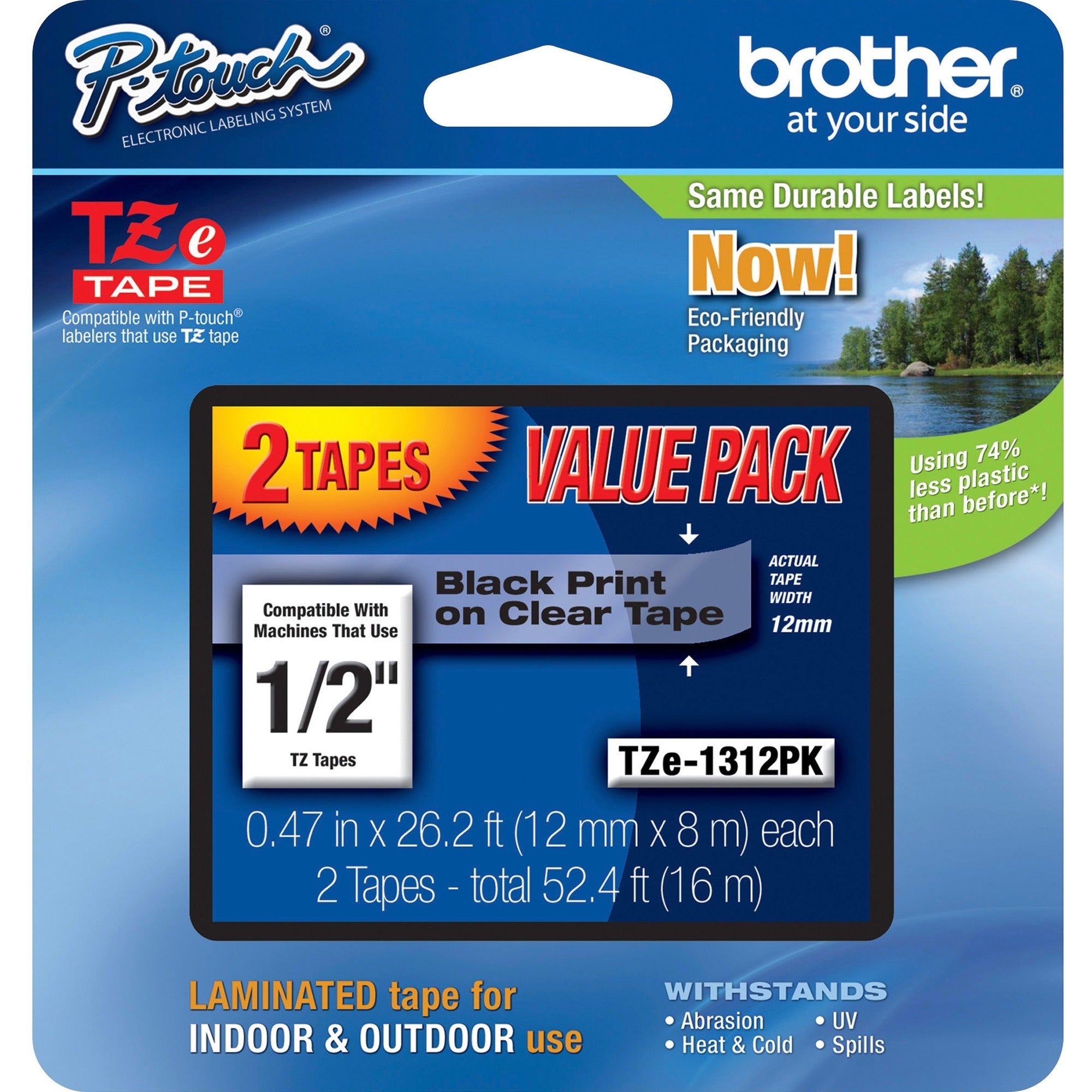 1/2" Width - Black, Clear - Laminated - Water Resistant - Grease Resistant, Grime Resistant, Temperature Resistant - 2 / Pack