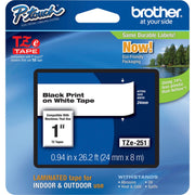 Brother TZe Laminated Tape - Waterproof - x 15/16" Width - Rectangle - Thermal Transfer - White - Laminated - Grease Resistant, Grime Resistant, Temperature Resistant, Chemical Resistant, Fade Resistant, Abrasion Resistant - 1 Each