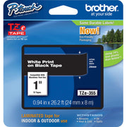 P-touch TZe Laminated Tape - x 1" Width x 26 1/5 ft Length - Rectangle - Thermal Transfer - White, Black - Water Resistant - Laminated - Grease Resistant, Grime Resistant, Temperature Resistant - 1 Each