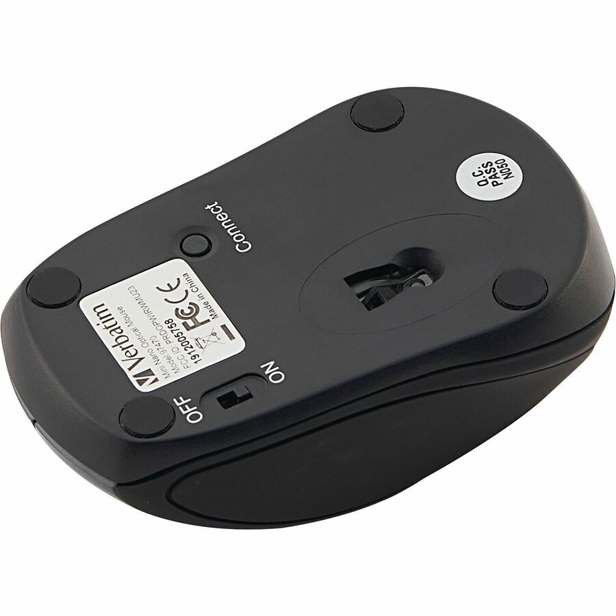 Verbatim Wireless Mini Travel Mouse - Optical - Wireless - Radio Frequency - Graphite - USB - 1600 dpi - Scroll Wheel - 3 Button(s) - AAA Battery Supported - 1 Each