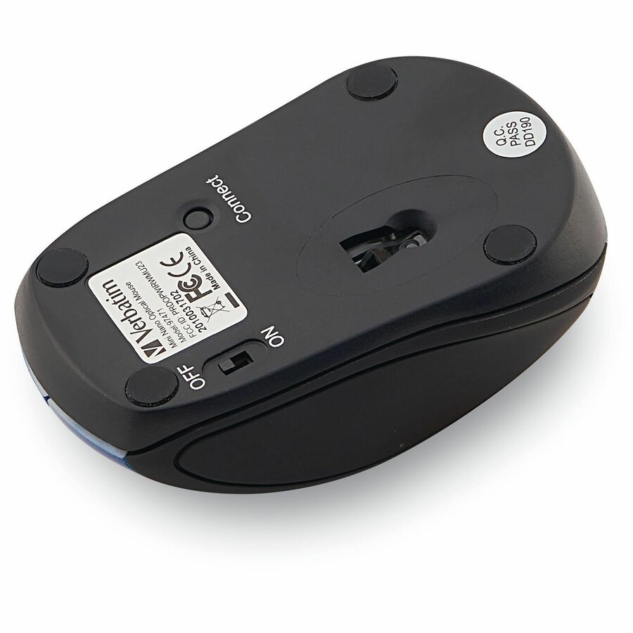 Verbatim Wireless Mini Travel Mouse - Optical - Wireless - Radio Frequency - Blue - USB 2.0 - 1600 dpi - Scroll Wheel - 3 Button(s) - AAA Battery Supported - 1 Each