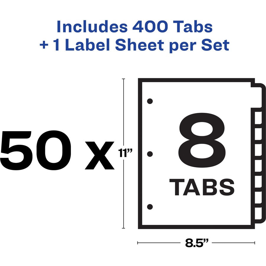 Avery&reg; Index Maker Index Divider - 400 x Divider(s) - Print-on Tab(s) - 8 - 8 Tab(s)/Set - 8.5" Divider Width x 11" Divider Length - 3 Hole Punched - White Paper Divider - White Paper Tab(s) - 50 / Box