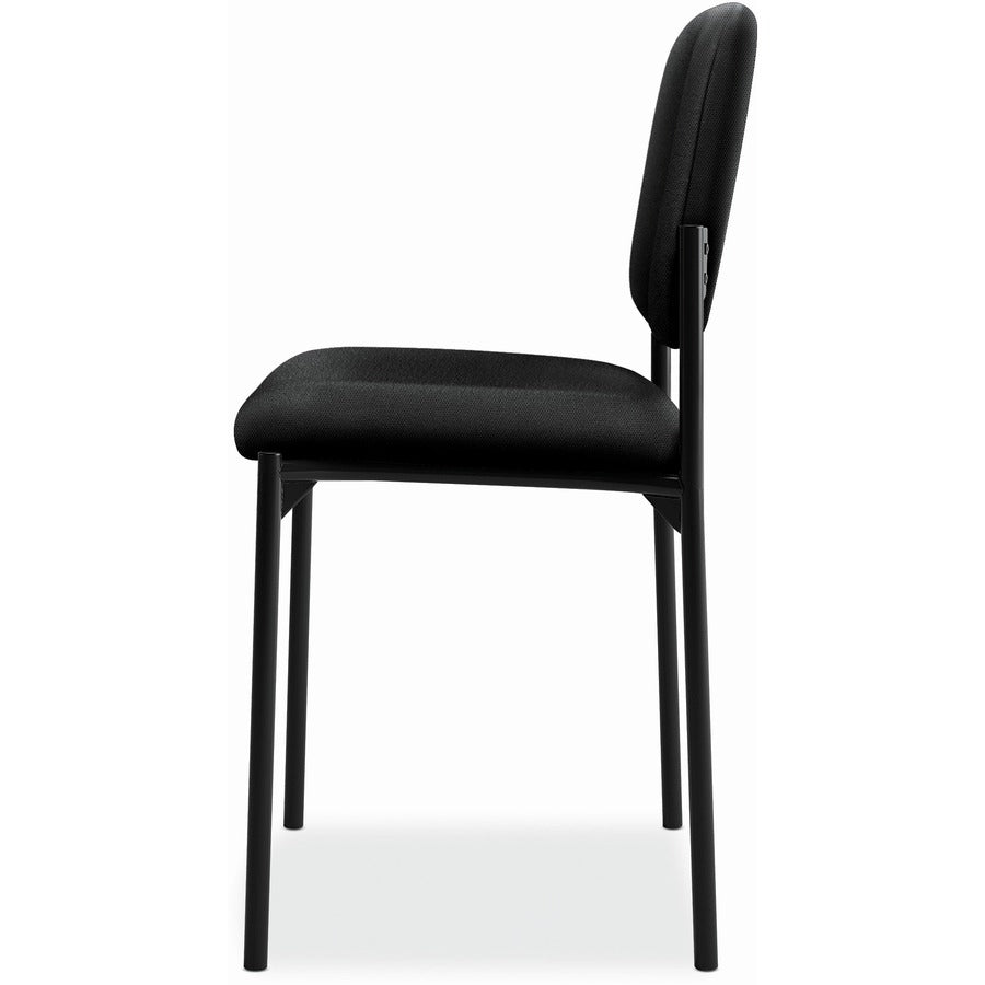Basyx by HON Scatter Stacking Guest Chair - Black Seat Color - Fabric, Polyester Seat Material - Black Back Color - Fabric, Polyester Back Material - Black Frame Color - Tubular Steel Frame Material - Four-legged Base - 1 Each