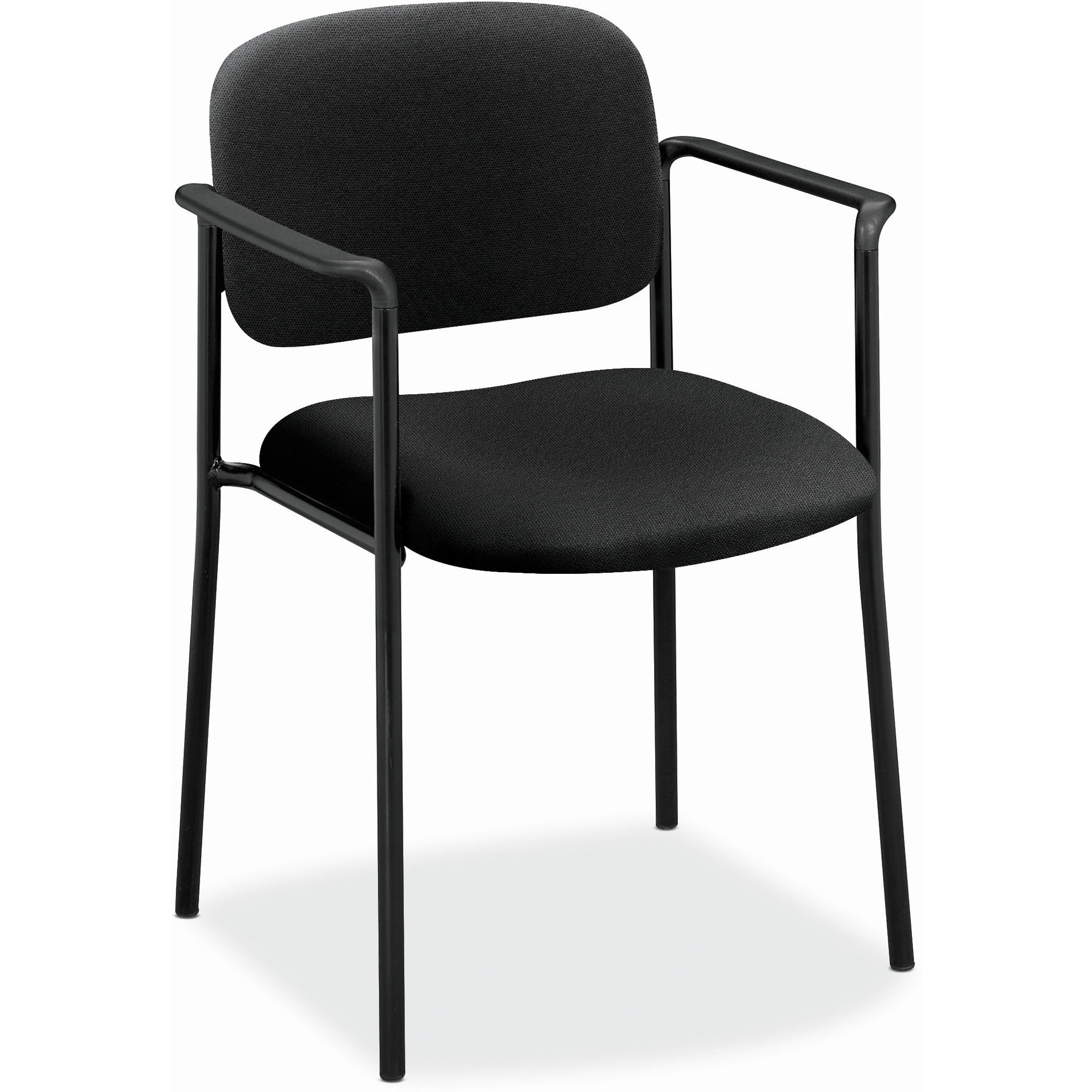Basyx by HON Scatter Stacking Guest Chair - Black Seat Color - Fabric, Polyester Seat Material - Black Back Color - Fabric, Polyester Back Material - Black Frame Color - Tubular Steel Frame Material - Four-legged Base - Armrest - 1 Each