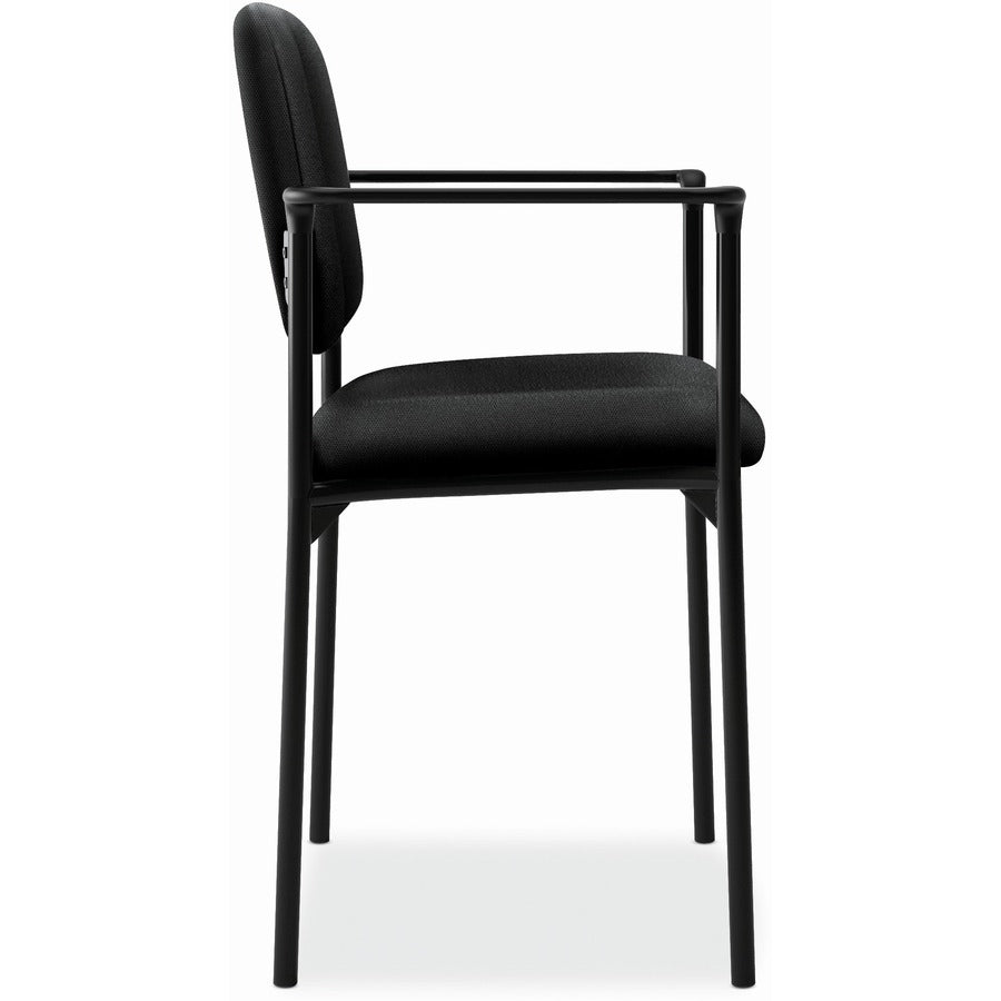 Basyx by HON Scatter Stacking Guest Chair - Black Seat Color - Fabric, Polyester Seat Material - Black Back Color - Fabric, Polyester Back Material - Black Frame Color - Tubular Steel Frame Material - Four-legged Base - Armrest - 1 Each