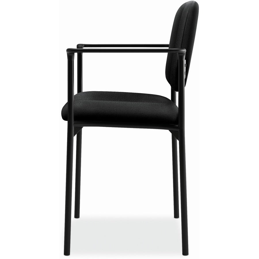 Basyx by HON Scatter Stacking Guest Chair - Black Seat Color - Fabric, Polyester Seat Material - Black Back Color - Fabric, Polyester Back Material - Black Frame Color - Tubular Steel Frame Material - Four-legged Base - Armrest - 1 Each