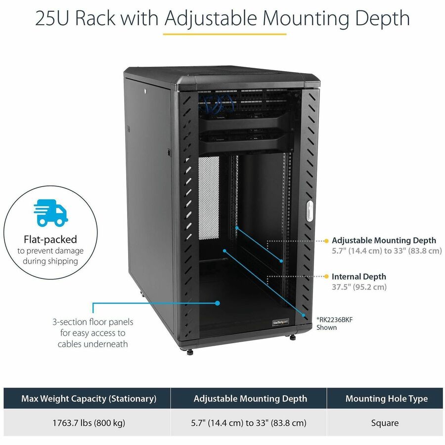 StarTech.com 25U 36in Knock-Down Server Rack Cabinet with Casters