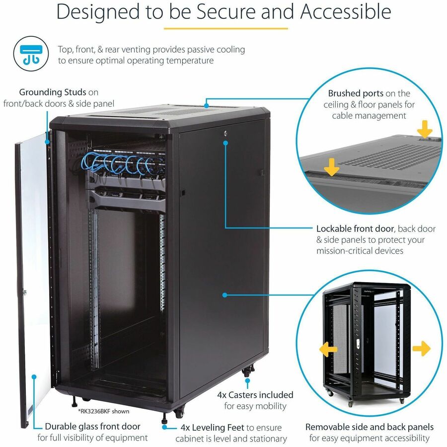 StarTech.com 25U 36in Knock-Down Server Rack Cabinet with Casters