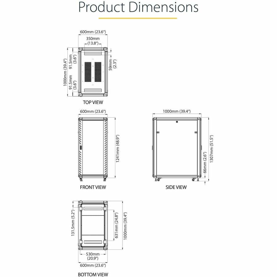 StarTech.com 25U 36in Knock-Down Server Rack Cabinet with Casters