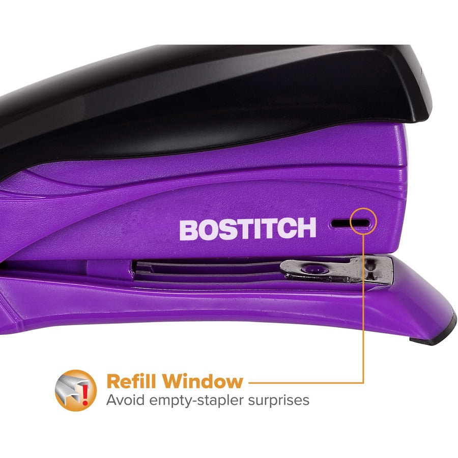 Bostitch Inspire 15 Spring-Powered Compact Stapler - Staples Upto 15 Sheet - Holds Upto 105 Staple - Half Strip - Staple Size: 0.25" , - 26/0.24" - Assorted - Rubber - 1 Each