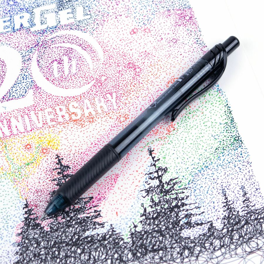 Pentel EnerGel-X Rollerball Pen - 0.7 mm Medium Pen Point - Refillable - Retractable - Black Ink - Gel-based - Black Barrel - Metal Tip - 1 Dozen