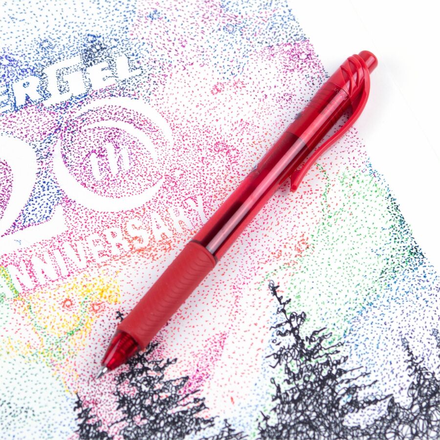 Pentel EnerGel-X Rollerball Pen - 0.7 mm Medium Pen Point - Refillable - Retractable - Red Ink - Gel-based - Red Barrel - Metal Tip - 1 Dozen
