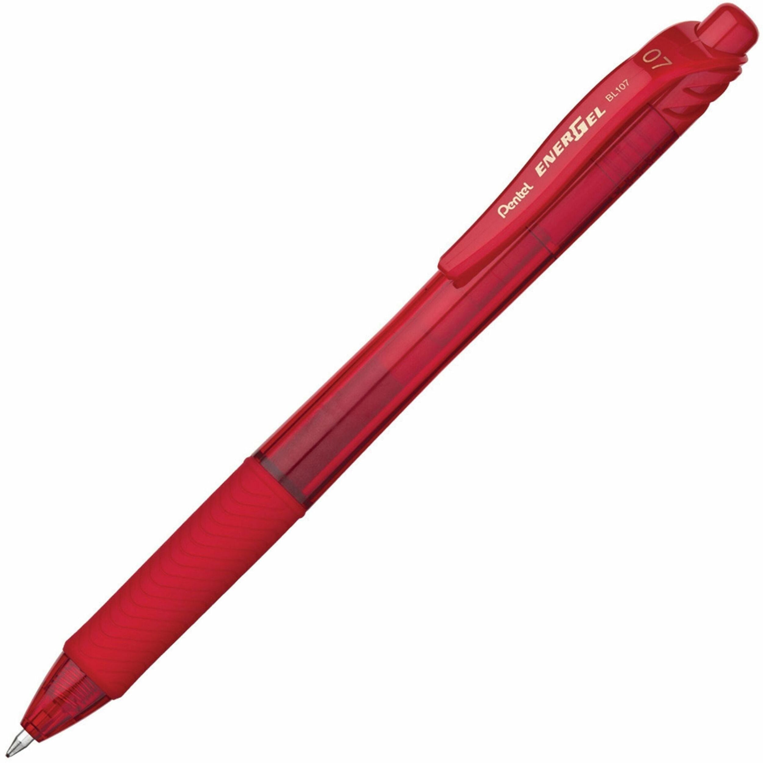Pentel EnerGel-X Rollerball Pen - 0.7 mm Medium Pen Point - Refillable - Retractable - Red Ink - Gel-based - Red Barrel - Metal Tip - 1 Dozen