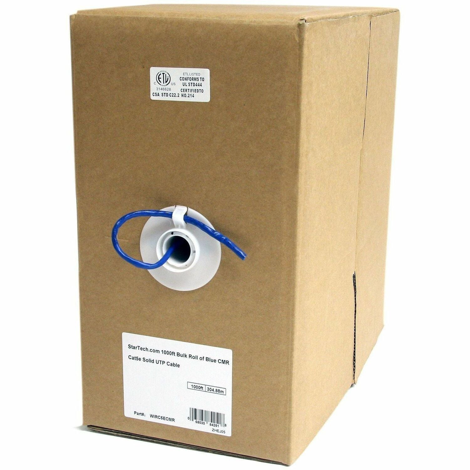StarTech.com 1000 ft Bulk Roll of Gray CMR Cat5e Solid UTP Cable - 1000 ft Category 5e Network Cable for Network Device - First End: Bare Wire - Second End: Bare Wire - 1 Gbit/s - CMR, Riser - 24 AWG - Blue - 1 Each - TAA Compliant