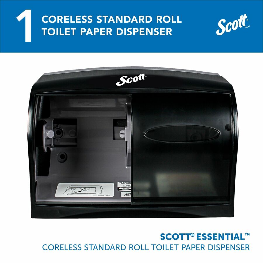 Scott Coreless Standard Roll Toilet Paper Dispenser - Coreless Dispenser - 2 x Roll - 7.6" Height x 11" Width x 6" Depth - ABS Plastic - Black - Durable, Microban Protection - 1 Each