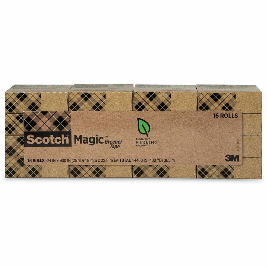 Scotch 3/4"W Magic Greener Tape - 25 yd Length x 0.75" Width - 1" Core - Matte - Clear - For Sealing, Packing - 16 / Pack