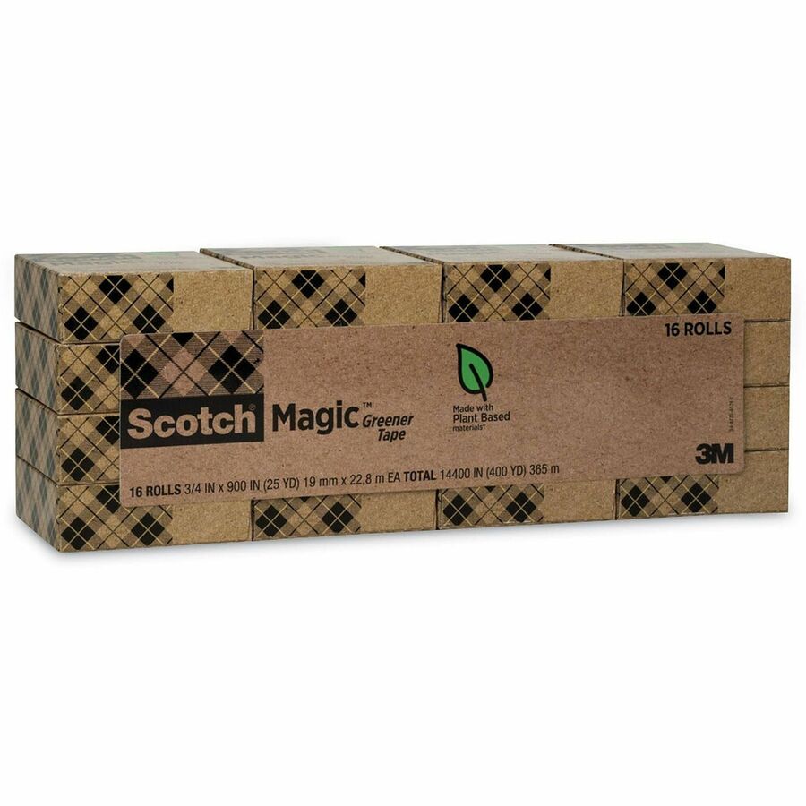 Scotch 3/4"W Magic Greener Tape - 25 yd Length x 0.75" Width - 1" Core - Matte - Clear - For Sealing, Packing - 16 / Pack