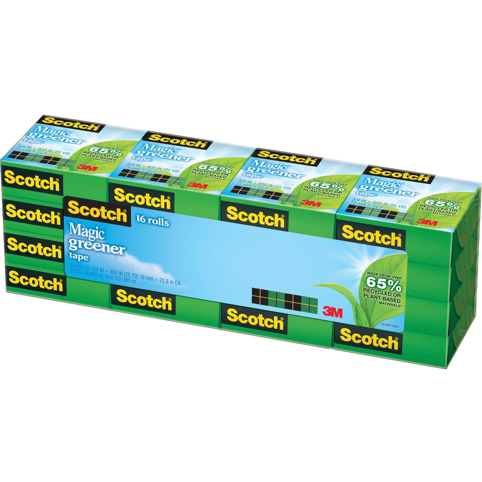 Scotch 3/4"W Magic Greener Tape - 25 yd Length x 0.75" Width - 1" Core - Matte - Clear - For Sealing, Packing - 16 / Pack