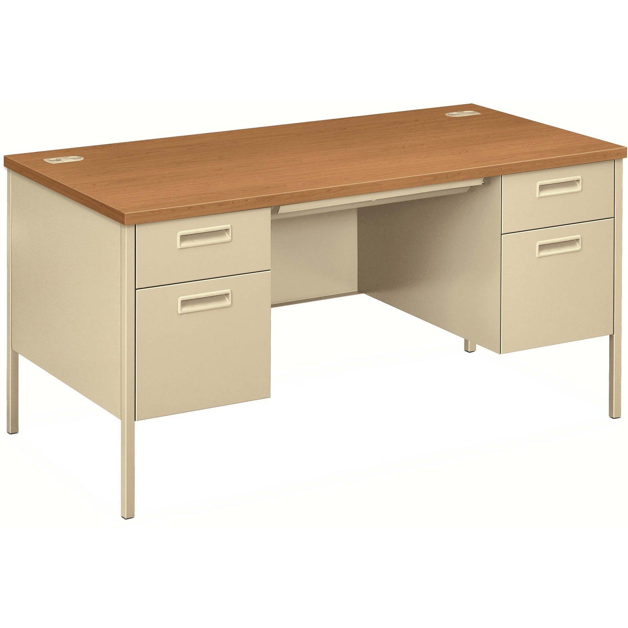 HON Metro Classic HP3262 Pedestal Desk - 29.5" Height x 60" Width x 30" Depth - Total Drawer(s): 5 - Double Pedestal - Square Edge - Finish: Putty - 1 Each