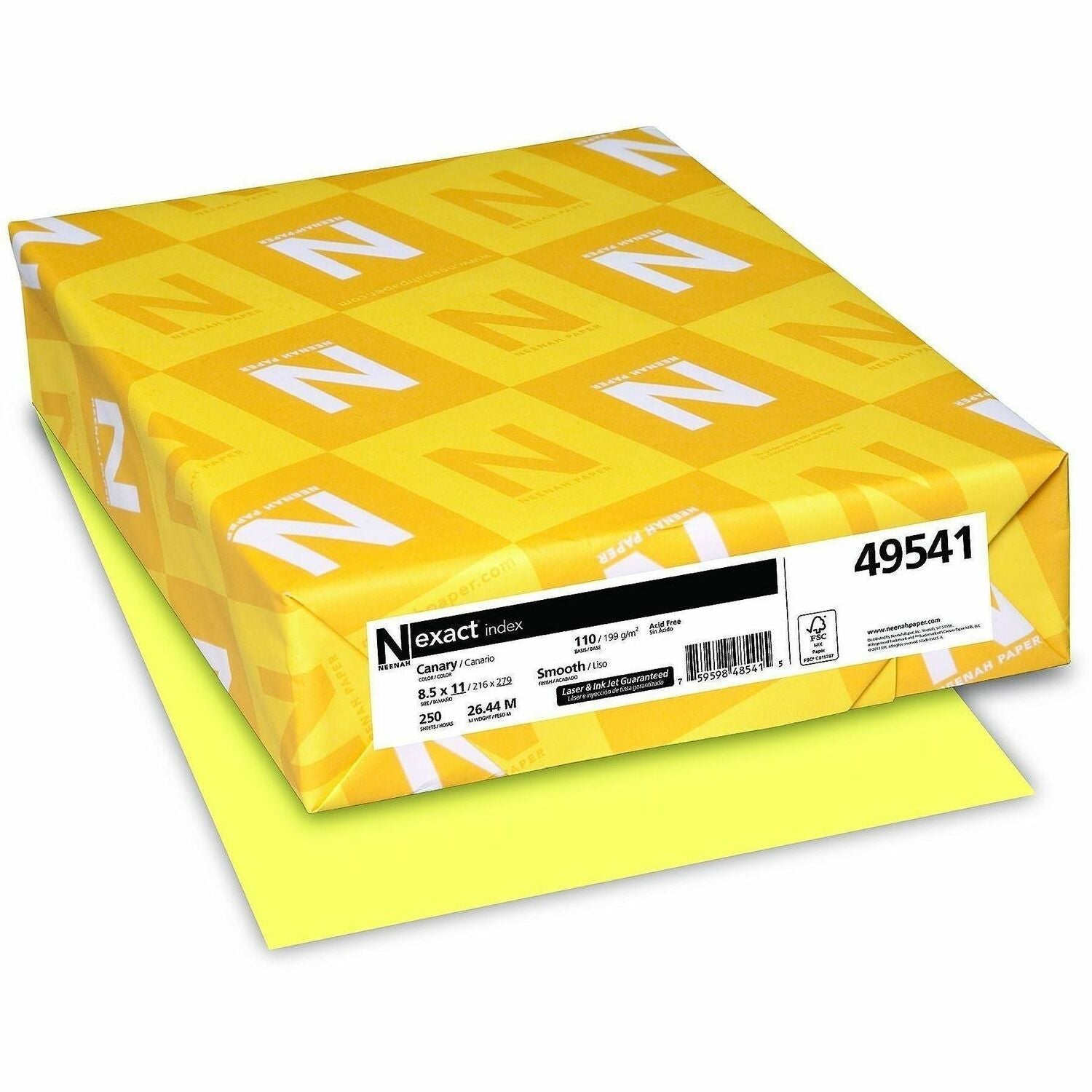 94 Brightness - Letter - 8 1/2" x 11" - 110 lb Basis Weight - Smooth - Heavyweight, Printable, Durable, Acid-free - Canary - 1 Pack