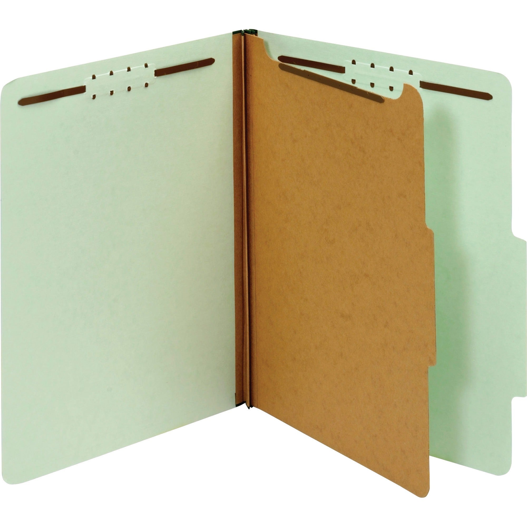 Pendaflex 2/5 Tab Cut Letter Recycled Classification Folders, 8.5" x 11", 2" Expansion, 4 Fasteners, 1 Divider, Pressboard, Gray/Green, 100% Recycled, 10/Box
