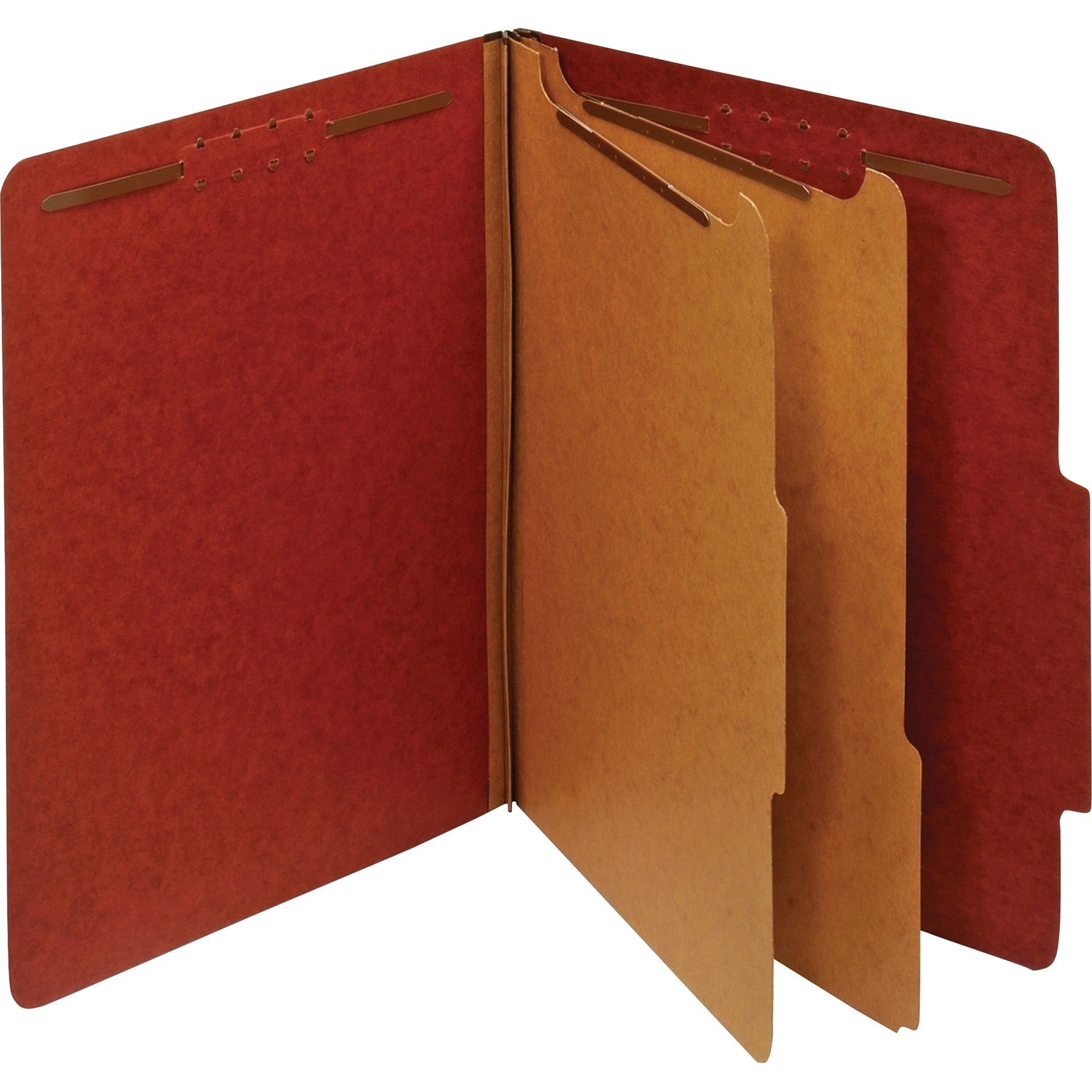Pendaflex 2/5 Tab Cut Letter Recycled Classification Folders, 2 Dividers, 2 Fasteners, 2-1/2" Expansion, Red, Pressboard, 8-1/2" x 11", 100% Recycled, 10/Box