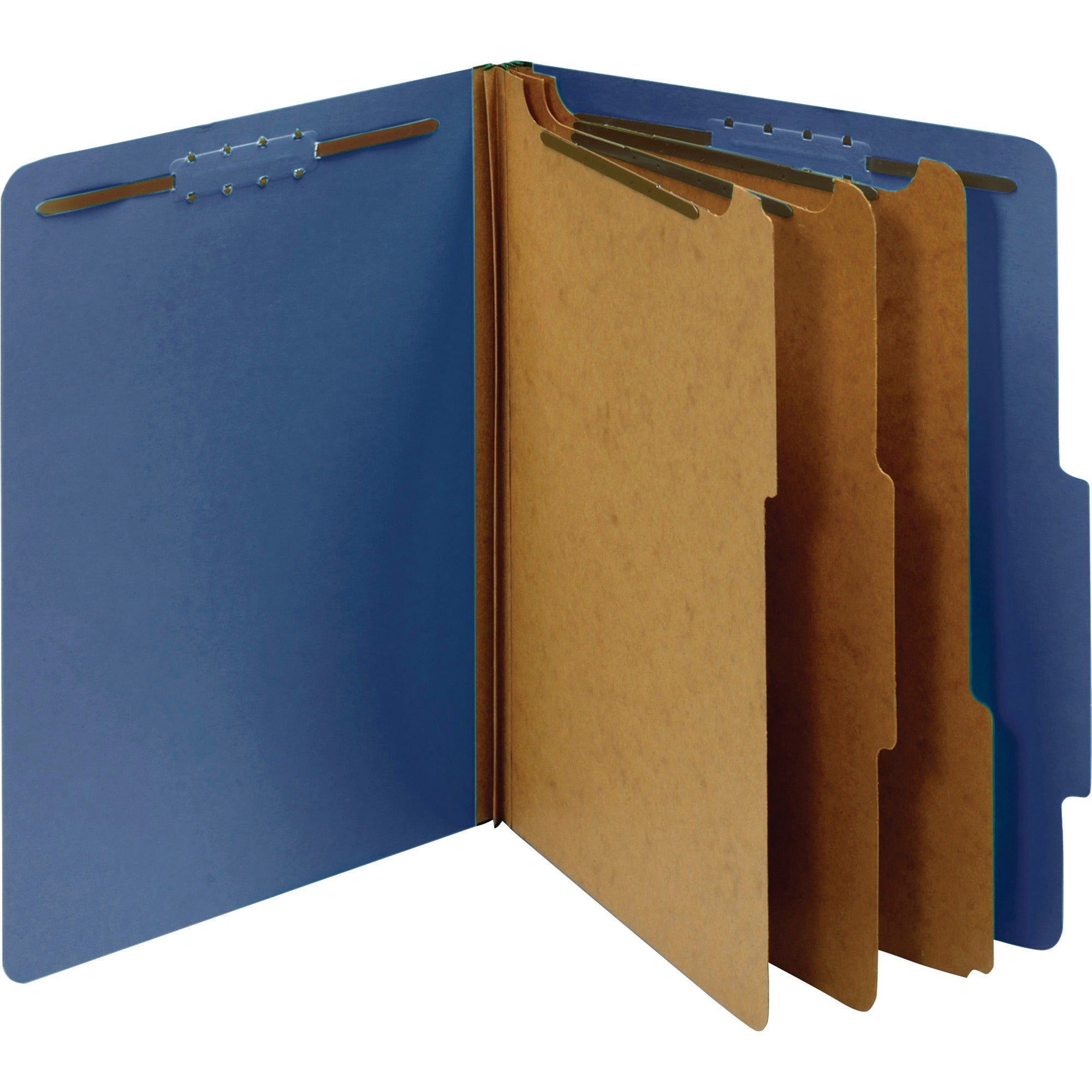 Pendaflex 3-Divider Classification Folders, Letter Size, 2/5 Tab Right of Center, 3.5" Expansion, 5 Fasteners, 25 pt. Pressboard, Dark Blue, 60% Recycled, 10/Box