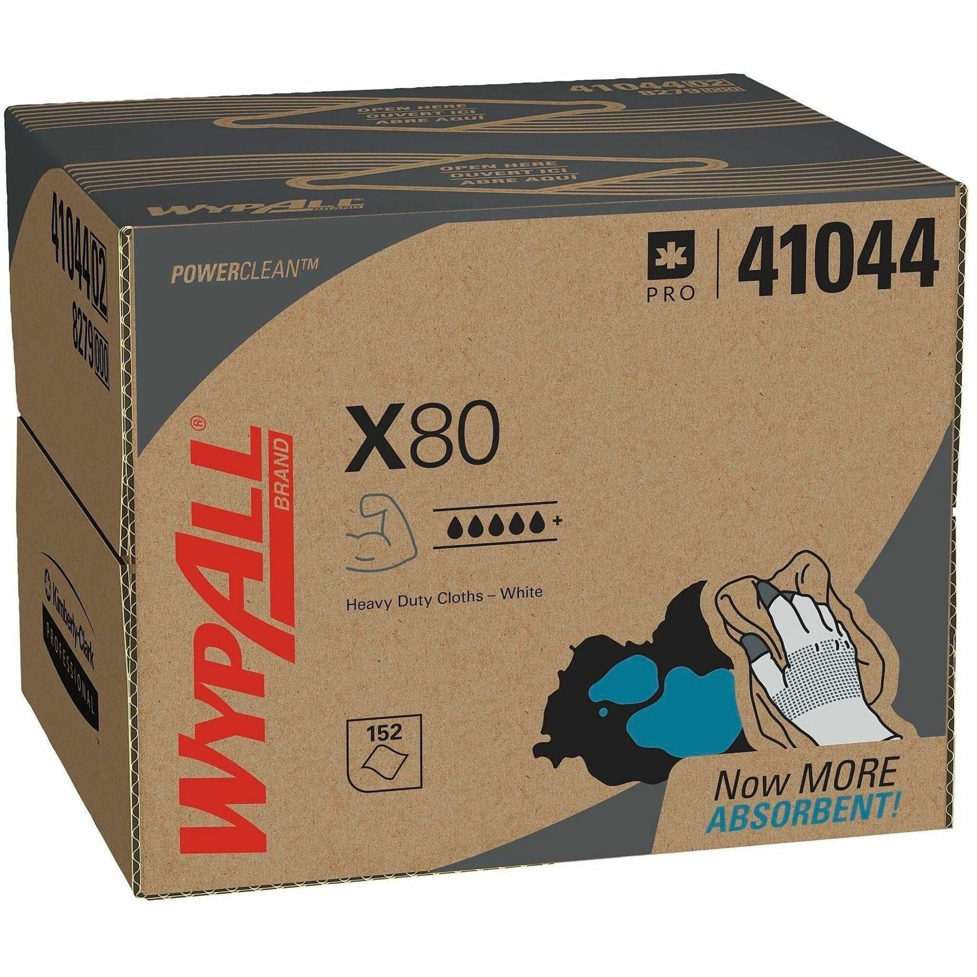 Wypall PowerClean X80 Heavy Duty Cloths - Brag Box - 11.10" Width x 16.80" Length - White - Pulp Fiber, Polypropylene - 1 Carton
