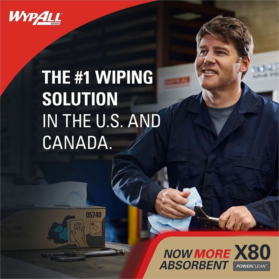 Wypall PowerClean X80 Heavy Duty Cloths - Brag Box - 11.10" Width x 16.80" Length - White - Pulp Fiber, Polypropylene - 1 Carton