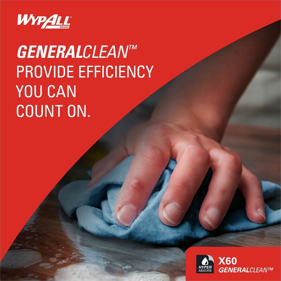 Wypall GeneralClean X60 Multi-Task Cleaning Cloth Jumbo Roll - 12.20" Length x 12.40" Width - Recommended For: Adhesive Remover, Lubricant Remover - Lightweight, Reinforced - Blue - 1 Roll
