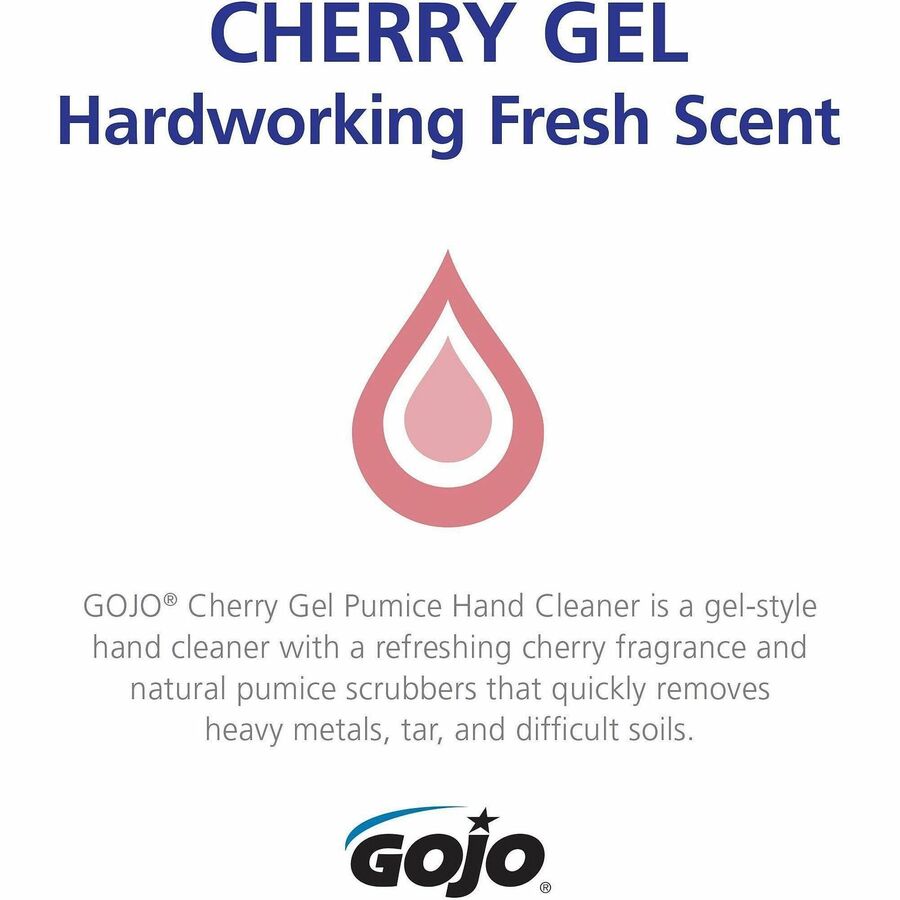 Gojo&reg; Cherry Gel Pumice Hand Cleaner - Cherry Scent - 1 gal - Pump Bottle Dispenser - Dirt Remover, Grease Remover, Oil Remover, Paint Remover, Tar Remover - Red - Heavy Duty, pH Balanced, Pleasant Scent - 1 Each