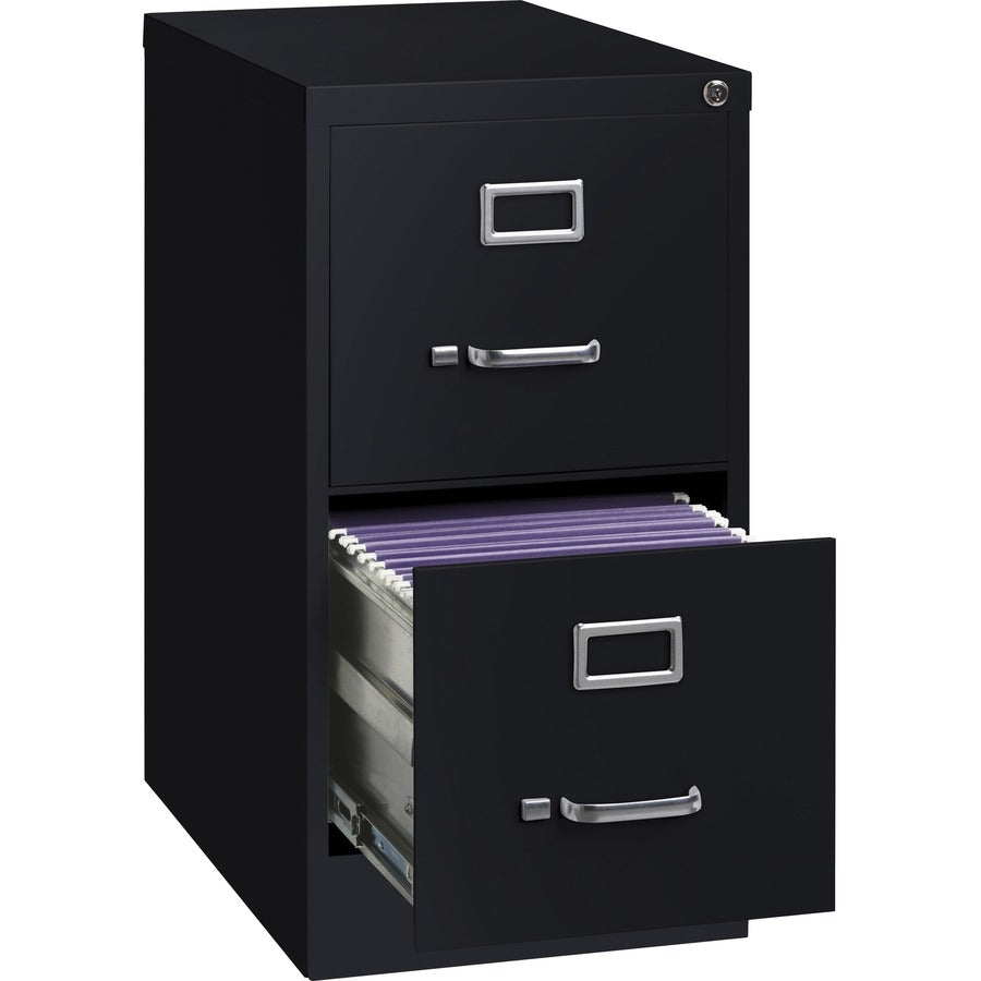 Lorell Fortress Series 22" Commercial-Grade Vertical File Cabinet - 15" Width x 22" Depth x 28.4" Height - 2 x Drawer(s) for File - Letter - Lockable, Ball-bearing Suspension - Black - Steel - Recycled