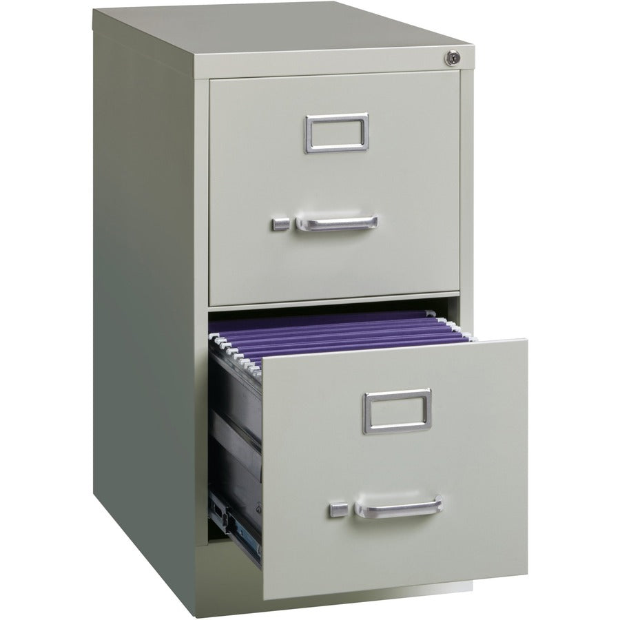 Lorell Fortress Series 22" Commercial-Grade Vertical File Cabinet - 15" Width x 22" Depth x 28.4" Height - 2 x Drawer(s) for File - Letter - Lockable, Ball-bearing Suspension - Light Gray - Steel - Recycled