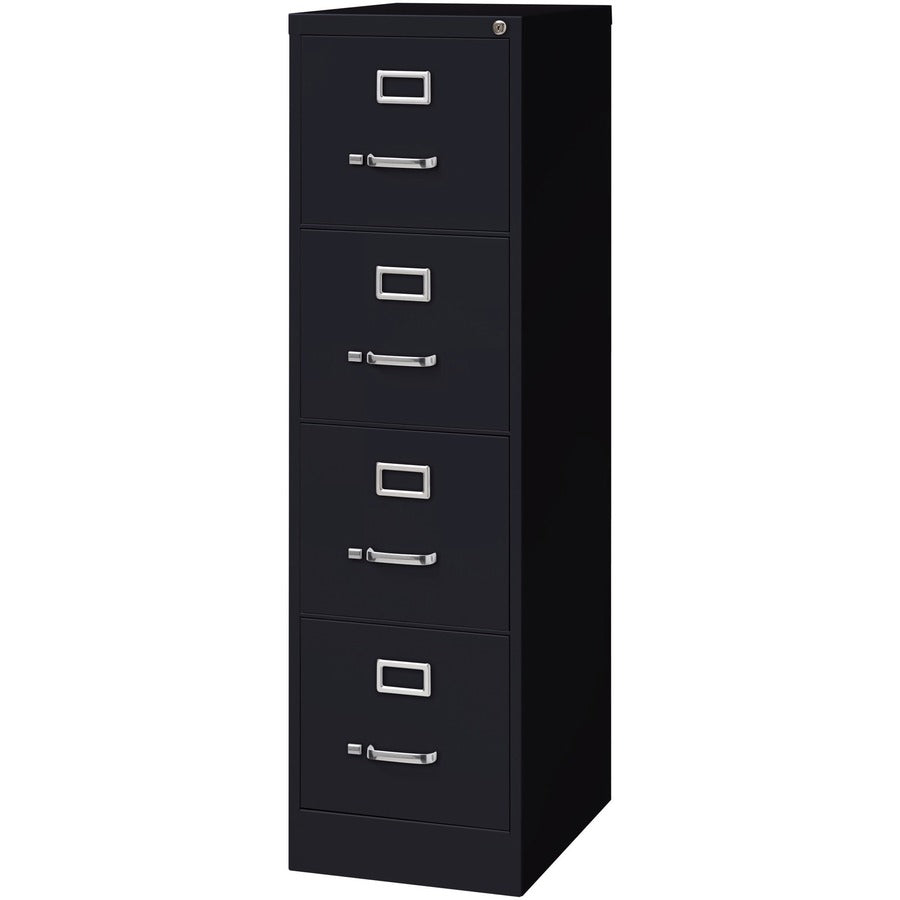 Lorell Fortress Series 22" Commercial-Grade Vertical File Cabinet - 15" Width x 22" Depth x 52" Height - 4 x Drawer(s) for File - Letter - Lockable, Ball-bearing Suspension - Black - Steel - Recycled