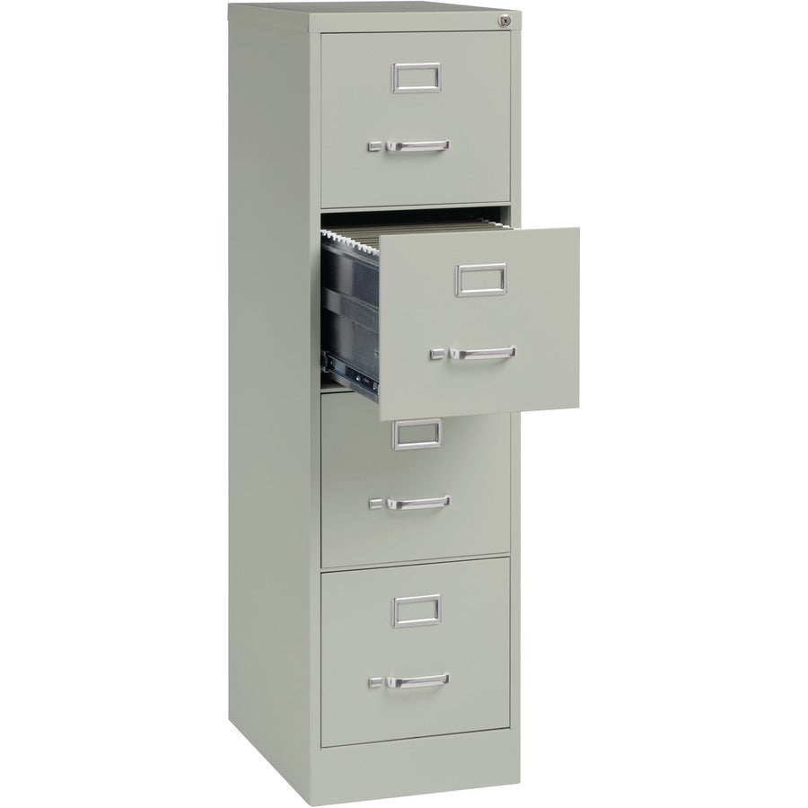 Lorell Fortress Series 22" Commercial-Grade Vertical File Cabinet - 15" Width x 22" Depth x 52" Height - 4 x Drawer(s) for File - Letter - Lockable, Ball-bearing Suspension - Light Gray - Steel - Recycled