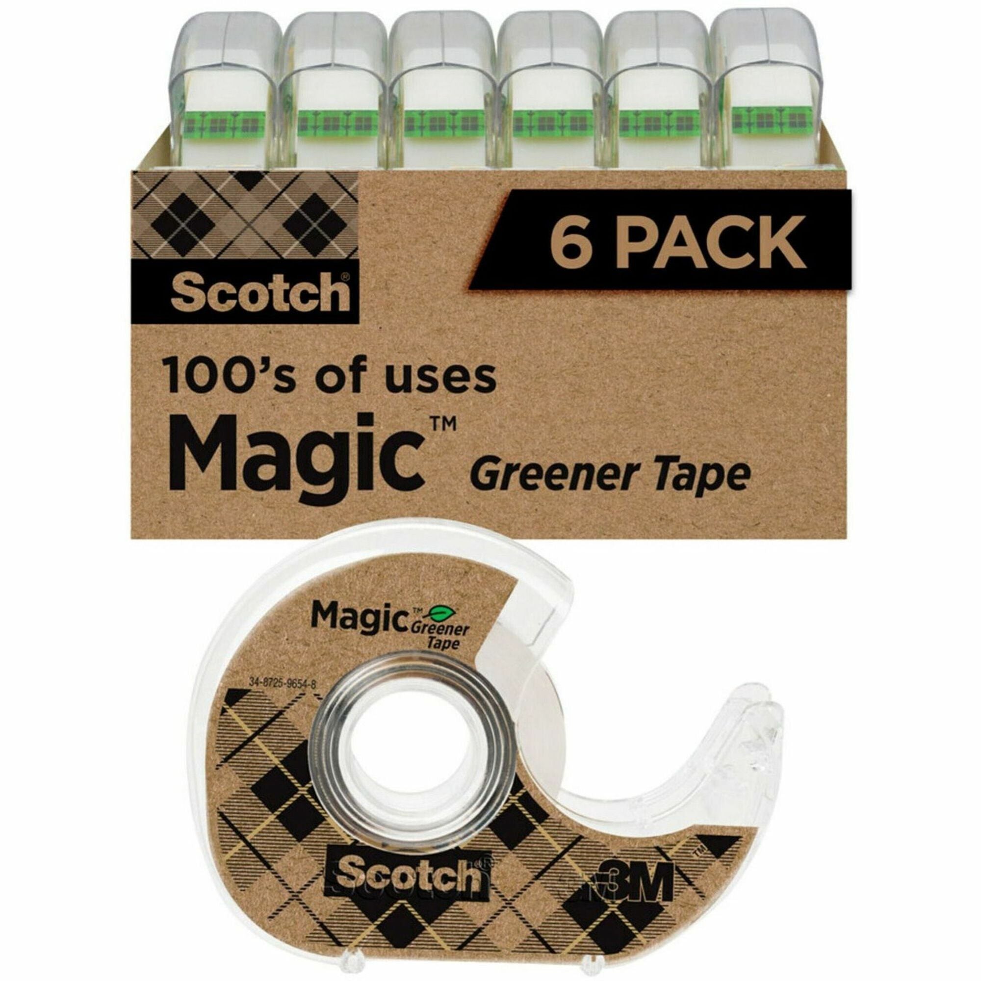 Scotch 3/4"W Magic Greener Tape - 16.67 yd Length x 0.75" Width - 1" Core - Matte - Clear - Dispenser Included - Handheld Dispenser - Split Resistant, Tear Resistant - For Packing - 1 Pack