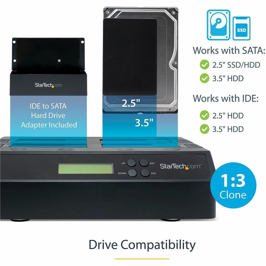 StarTech.com 4 Bay USB 3.0 eSATA to SATA Standalone 1:3 HDD Hard Drive Duplicator Dock