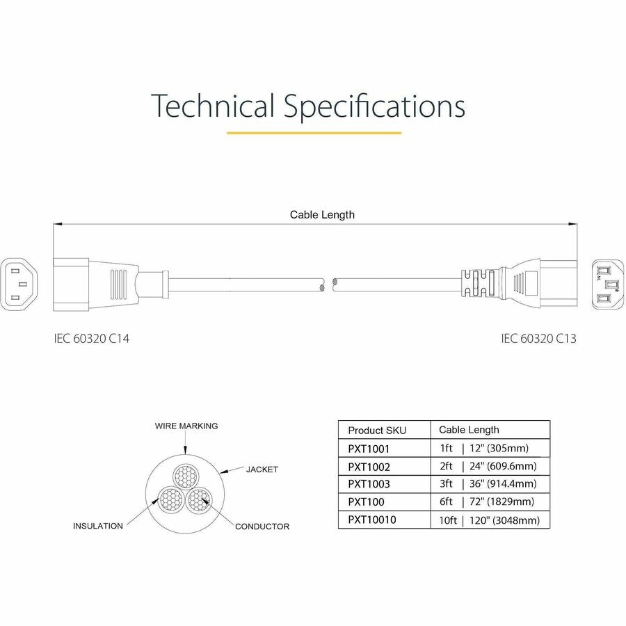 StarTech.com 3 ft Standard Computer Power Cord Extension