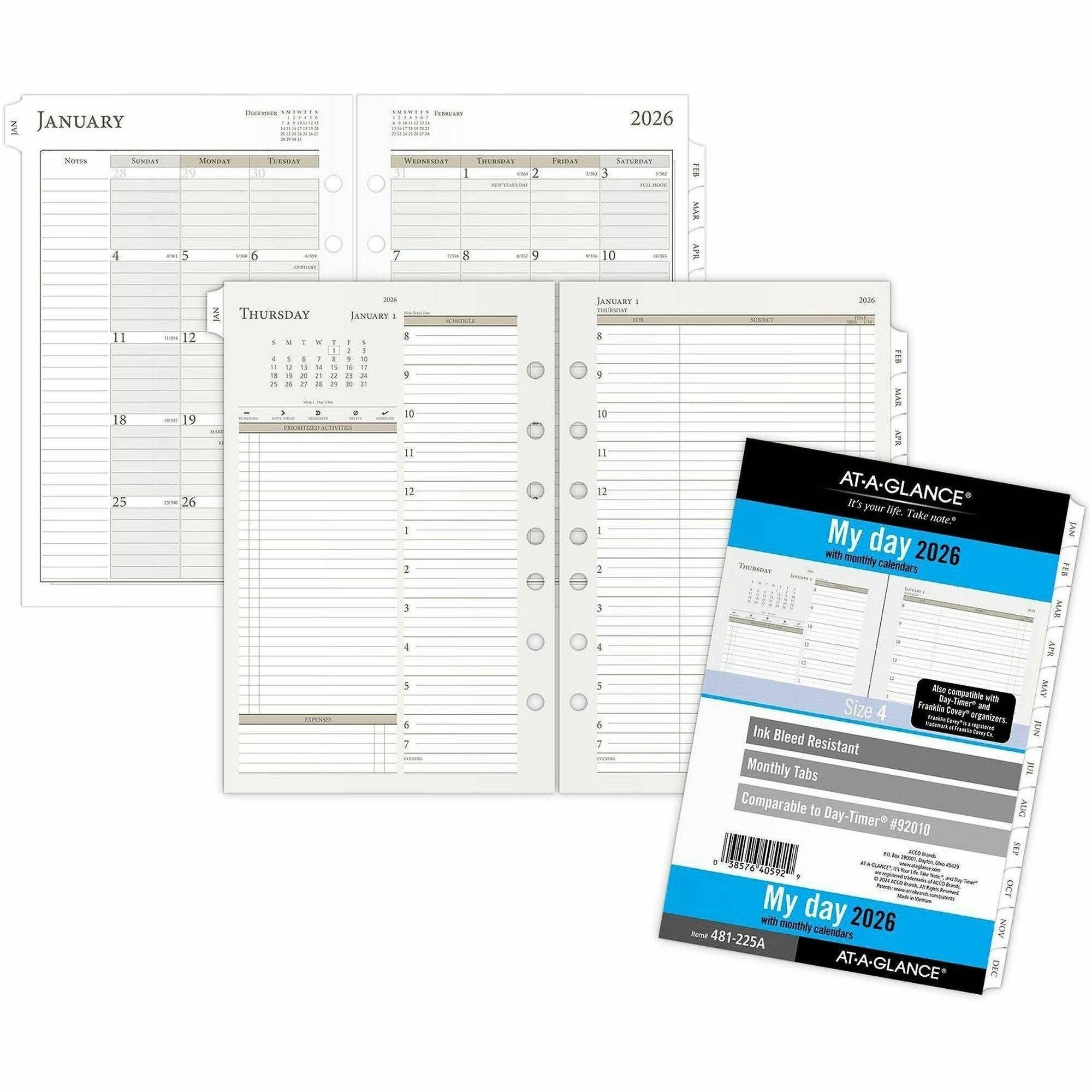 At-A-Glance Daily Monthly Planner Two Page Per Day Refill, Loose-Leaf, Desk Size