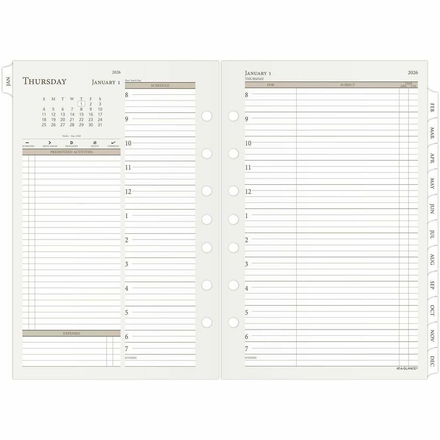 At-A-Glance Daily Monthly Planner Two Page Per Day Refill, Loose-Leaf, Desk Size