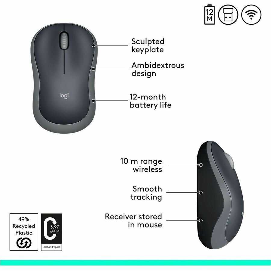 Optical - Wireless - 32.81 ft - Radio Frequency - 2.40 GHz - Silver - USB - 1000 dpi - Scroll Wheel - 3 Button(s) - Symmetrical - 1 x AA Battery Supported - 1 Year Battery Run Time - 1 Each
