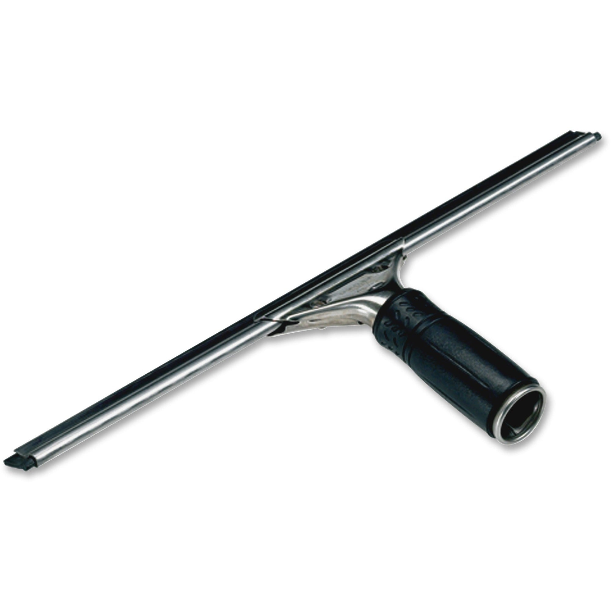 Unger 18" Pro Stainless Steel Complete Squeegee - 18" Rubber Blade - Rubber Handle - Ergonomic Handle, Safety Lock, Non-slip Grip, Quick Lock - Black, Silver - 1Each