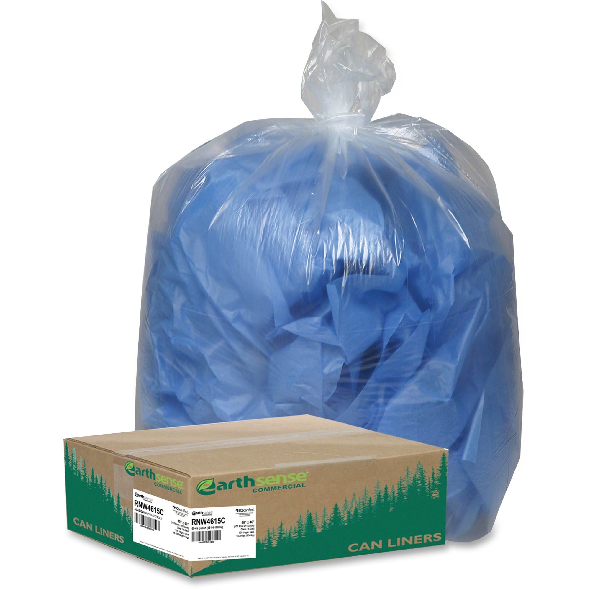 Berry Coreless Heavy-duty Can Liners - Large Size - 45 gal Capacity - 46" Length x 40" Width x 1.50 mil (38 Micron) Thickness - Low Density - Clear - Resin - Recycled - 100 / Carton